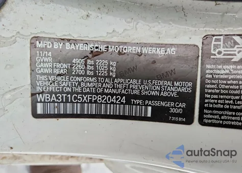 2015 BMW 428 Xi Sulev z USA, uszkodzony, nr VIN WBA3T1C5XFP820424